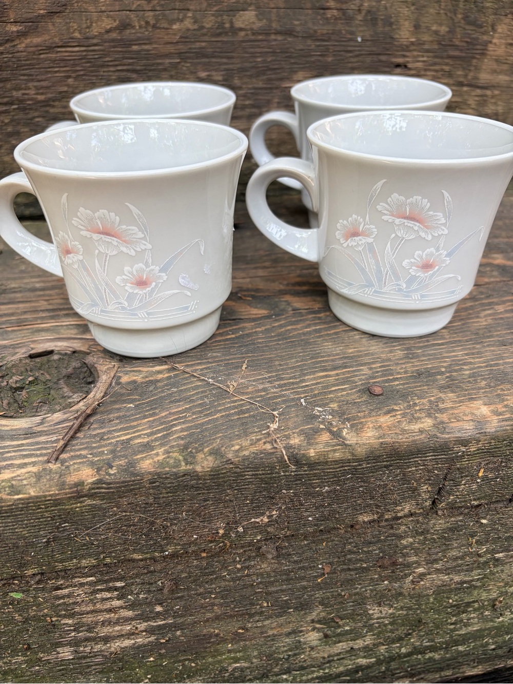 Noritake 8976 Iceflower Stoneware Gray Floral Cups (Set of 4)